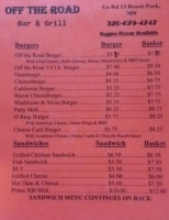 Off The Road And Grill menu
