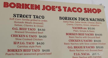 Boriken Joe's Taco Shop menu