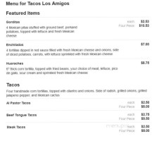 Tacos Los Amigos menu