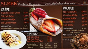 Sleek Chocolates Cafe menu