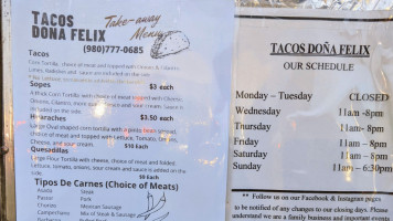 Tacos Doña Felix menu