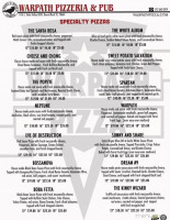 Warpath Pints And Pizza menu