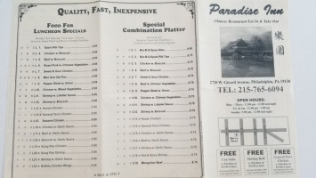 Paradise Inn menu