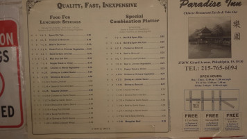 Paradise Inn menu