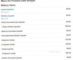 Frosted Cake Shoppe menu