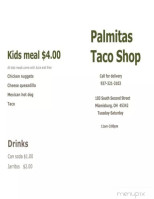Palmitas Taco Shop menu