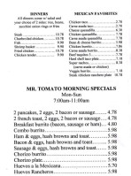 Mr. Tomato menu