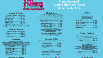 Kline's Dairy menu
