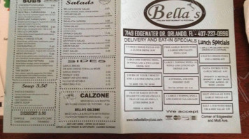 Bella's Pizzeria menu