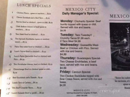 Mexico City menu
