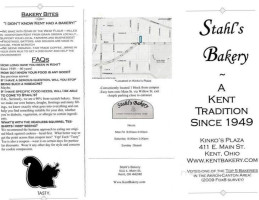 Stahl's Bakery menu