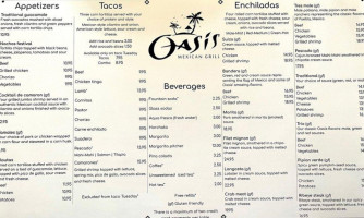 Oasis Mexican Grill menu