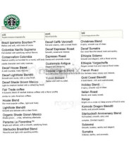 Starbucks Coffee Co menu