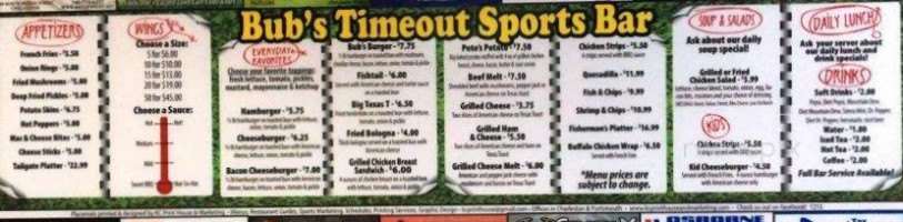 Bub's Time Out Sports menu