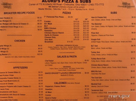 Acord's Pizza Subs menu