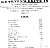 Kearney's Drive-in menu