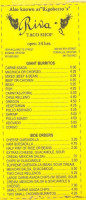 Riva's Taco Shop menu