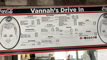 Vannah's Drive In menu