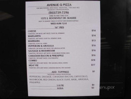 Avenue Q Pizza menu