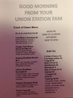 Union Station Cafe menu