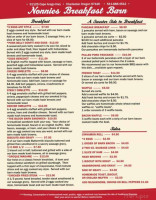 Nonnie's Breafast Barn menu