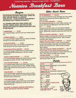 Nonnie's Breafast Barn menu