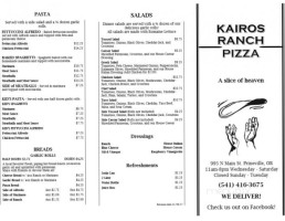 Kairos Ranch Pizza menu