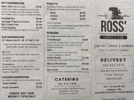 Ross' Eatery Pub menu