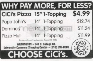 Cici's Pizza menu