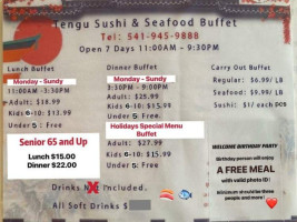 Tengu Sushi And Seafood Buffet menu