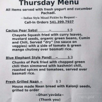 Blue Elephant menu