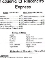 Taqueria El Rinconcito Express menu