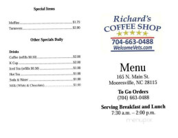 Richard's Coffee Shop menu