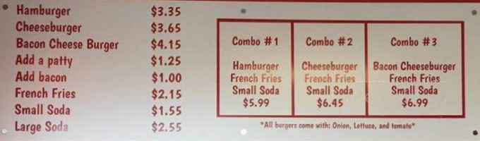 Burger Queen menu