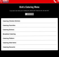 Kirk's Catering Carryout menu