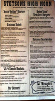 Stetson's Steakhouse menu