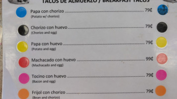 Kalis Tortilleria menu