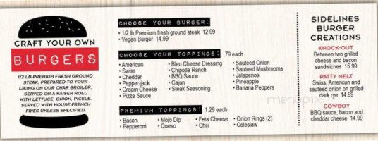 Sidelines Sports Eatery And Pub menu