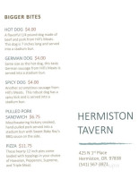 Hermiston Tavern menu