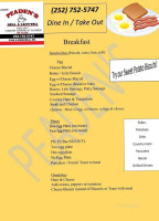 Peaden's Grill Cafeteria menu
