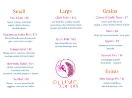 Plume Algiers menu