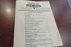 Santa Fe Steakhouse menu