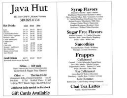 Java Hut menu