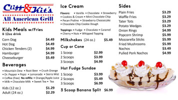 Cliff Kit's All American Grill menu