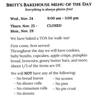Britt's Bakehouse: A Gluten-free Bakery menu
