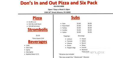 In Out Pizza menu