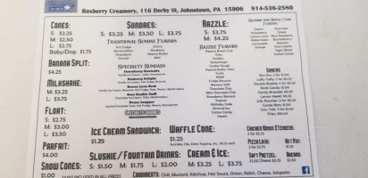 Roxberry Creamery menu