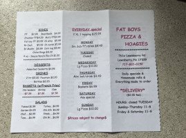 Fat Boys Pizza Hoagies menu