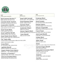 Starbucks menu