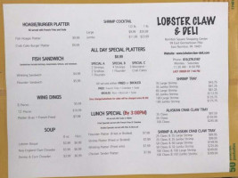 Lobster Claw Take Out menu